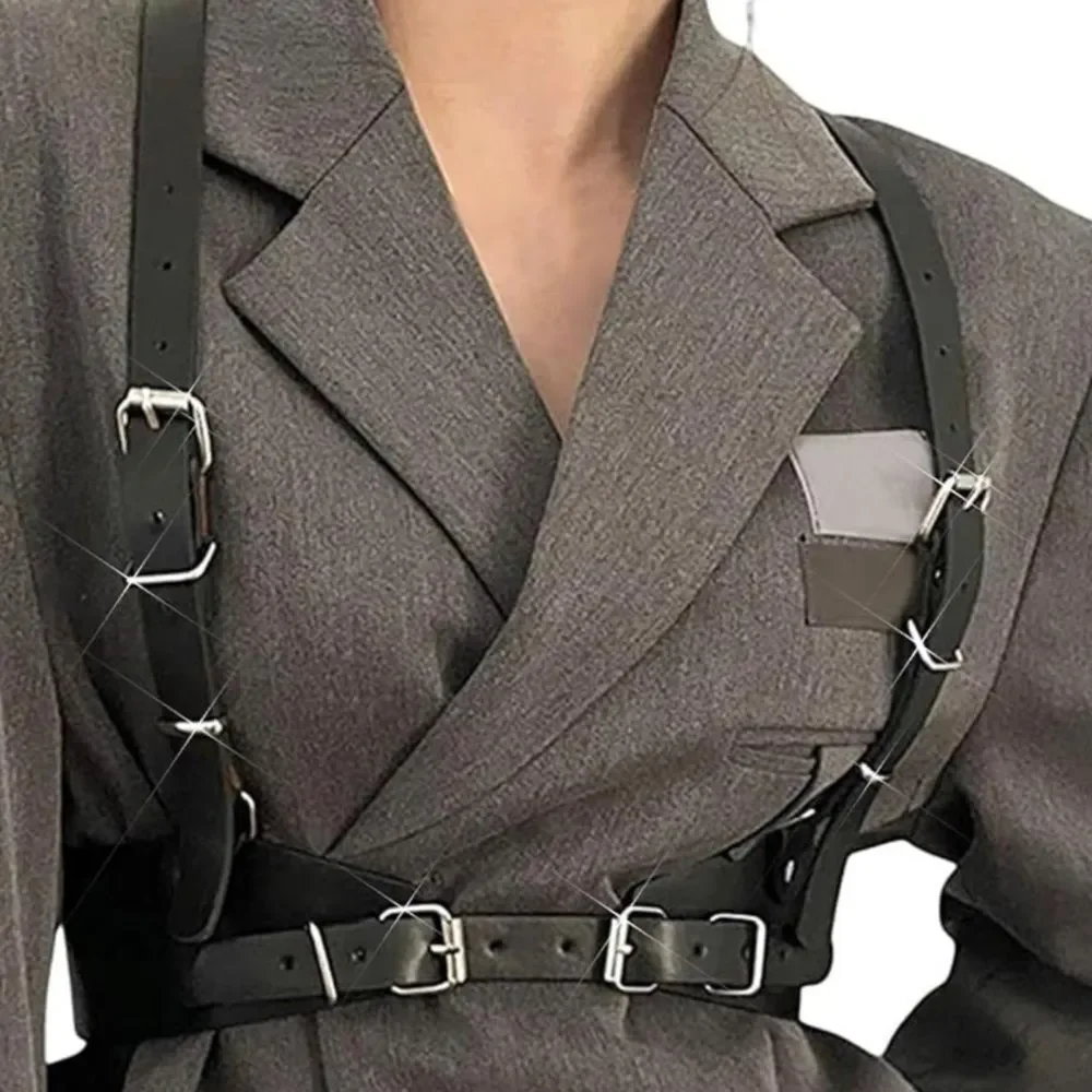 Harness Belt Black Leather Goth Rave Adjustable